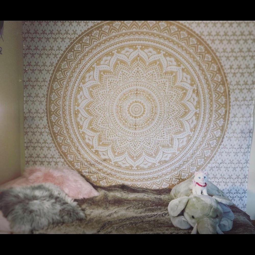 White and gold tribal tapestry